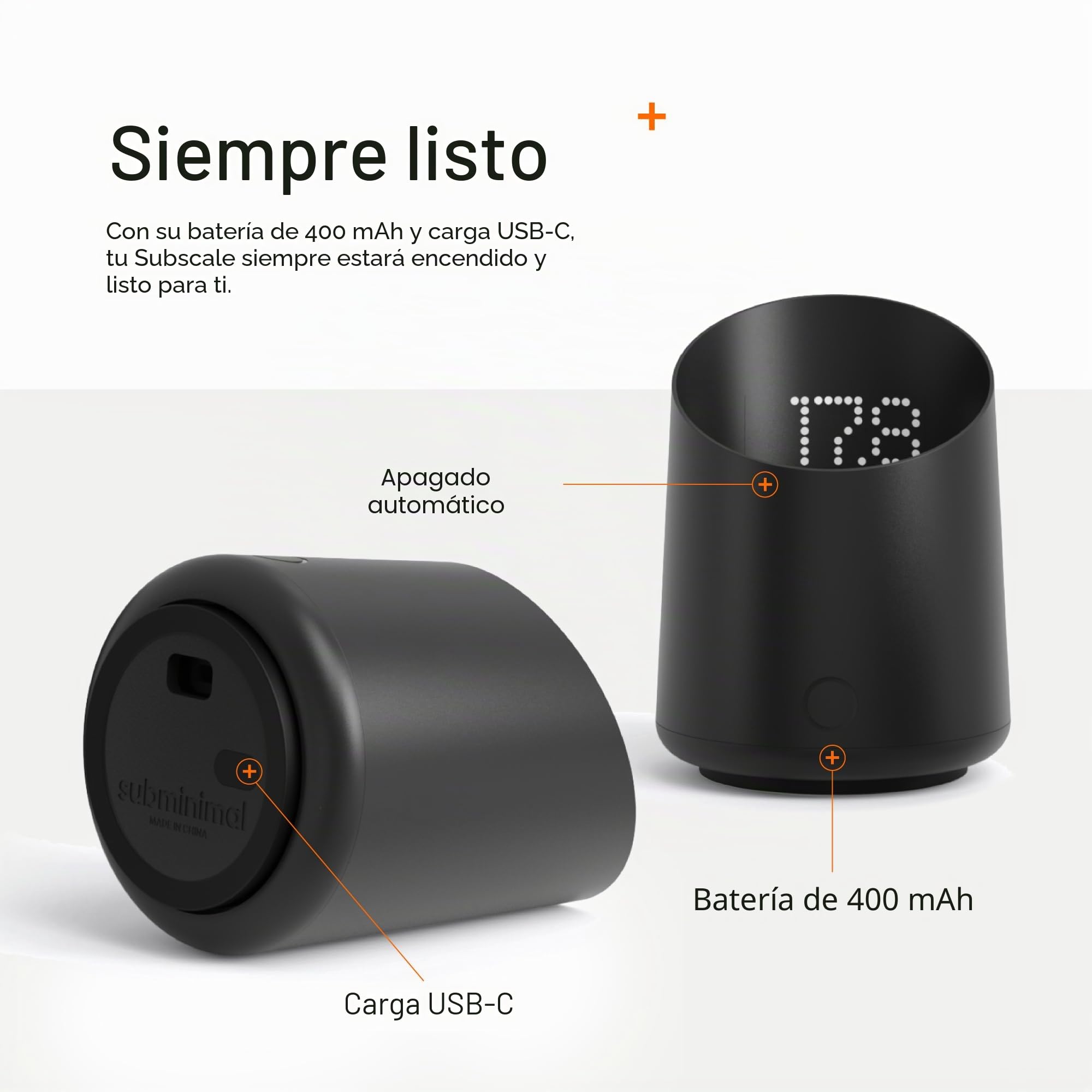 Subminimal Subscale| Taza dosificadora digital de café, pantalla LED invisible, activada por tacto, báscula de pesaje precisa de granos de café en gramos u onzas, recargable por USB-C, IPX4 resistente