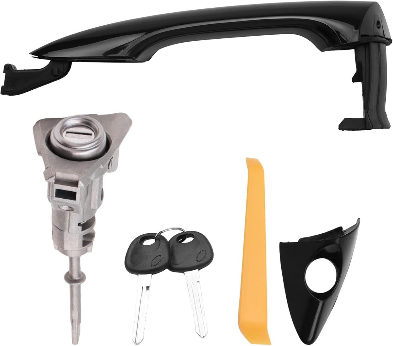 Black Front Left Exterior Door Handle and Door Lock Cylinder w/Keys for Elantra 2011 2012 2013 2014 2015 2016 Replaces 81970-3XA00 Driver Side