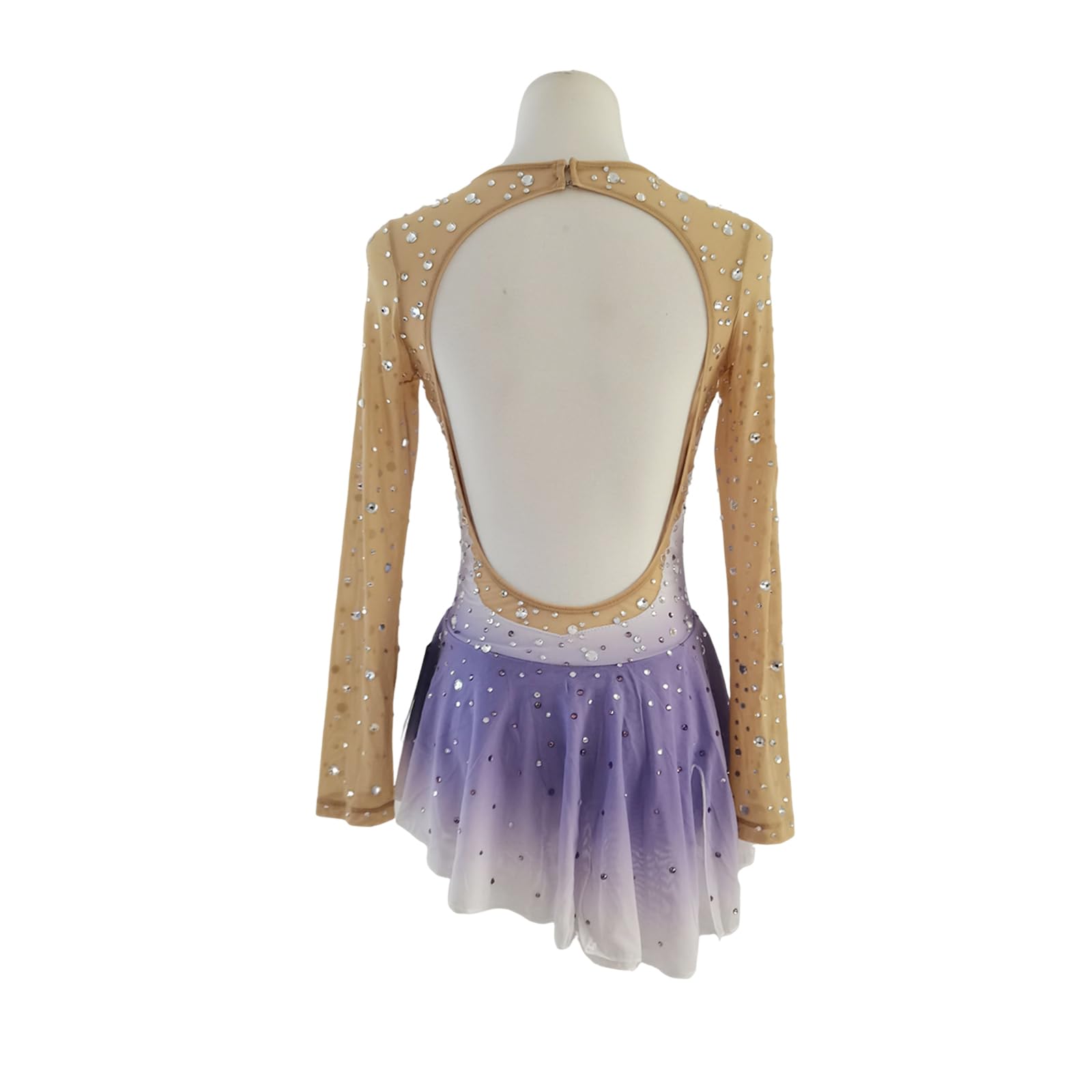 LIUHUO Figure Skating Dress Girls' Long Sleeves Competition Womens Elegant Handmade Crystal Grey