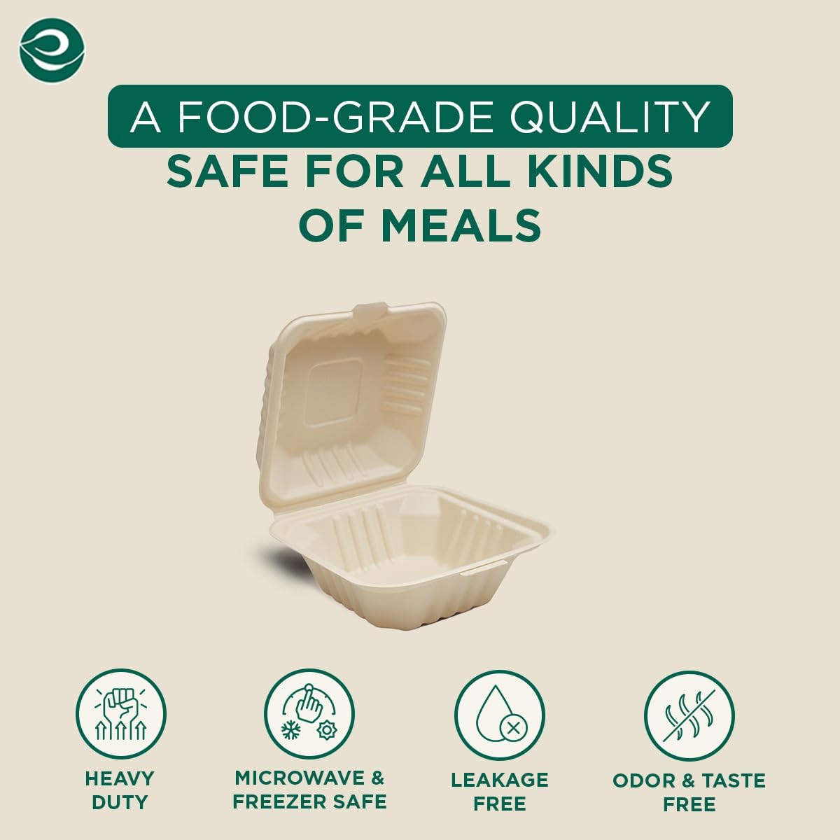 ECO SOUL 100% Compostable Clamshell Take Out Food Containers [6X6 200-Pack] Heavy-Duty Disposable To Go Eco-Friendly, Biodegradable Takeout Containers With Lid