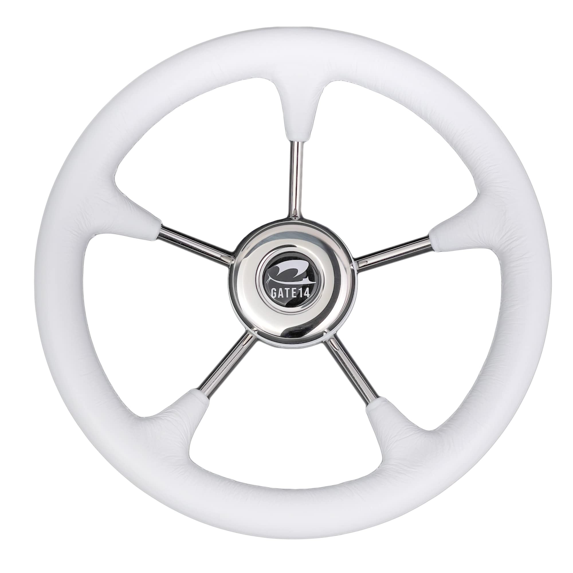 GATE14® Volant à 5 branches en acier inoxydable et PU blanc "Tremiti Sport" pour bateau ou bateau pneumatique Ø 35 cm