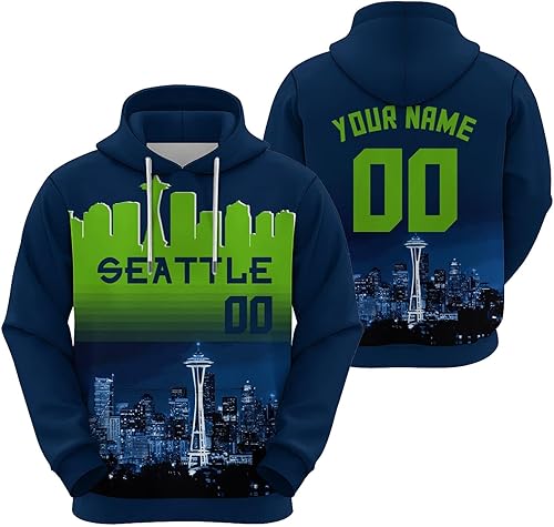 Sudadera personalizada con capucha de fútbol City Night Skyline, sudadera personalizada con nombre, número de fanáticos, para hombres, mujeres y