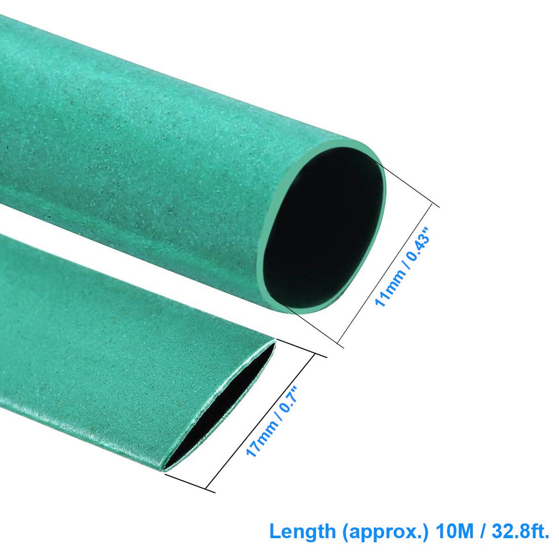 Unifizz Heat Shrink Tubing 11mm Dia 17mm Flat Width 2:1 Ratio Shrinkable Tube Cable Sleeve 10m - Green - Image 2