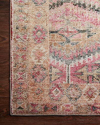 Loloi Layla Collection LAY-17 Pink/Lagoon 2'-0" x 5'-0" .13" Thick Accent Rug, Soft, Durable, Vintage Inspired, Distressed, Low Pile, Non-Shedding, Easy Clean, Printed, Living Room Rug