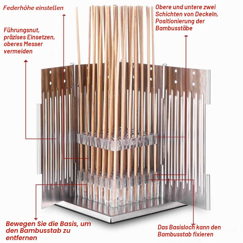 49 Löcher Edelstahl Fleischspießmaschine Kabob Maker Box BBQ Tool mit 100 Bambusstäbchen Einstellbare Höhe Rind Hammel Fleisch Grillmaschine für Küche Barbecue Shop Picknick