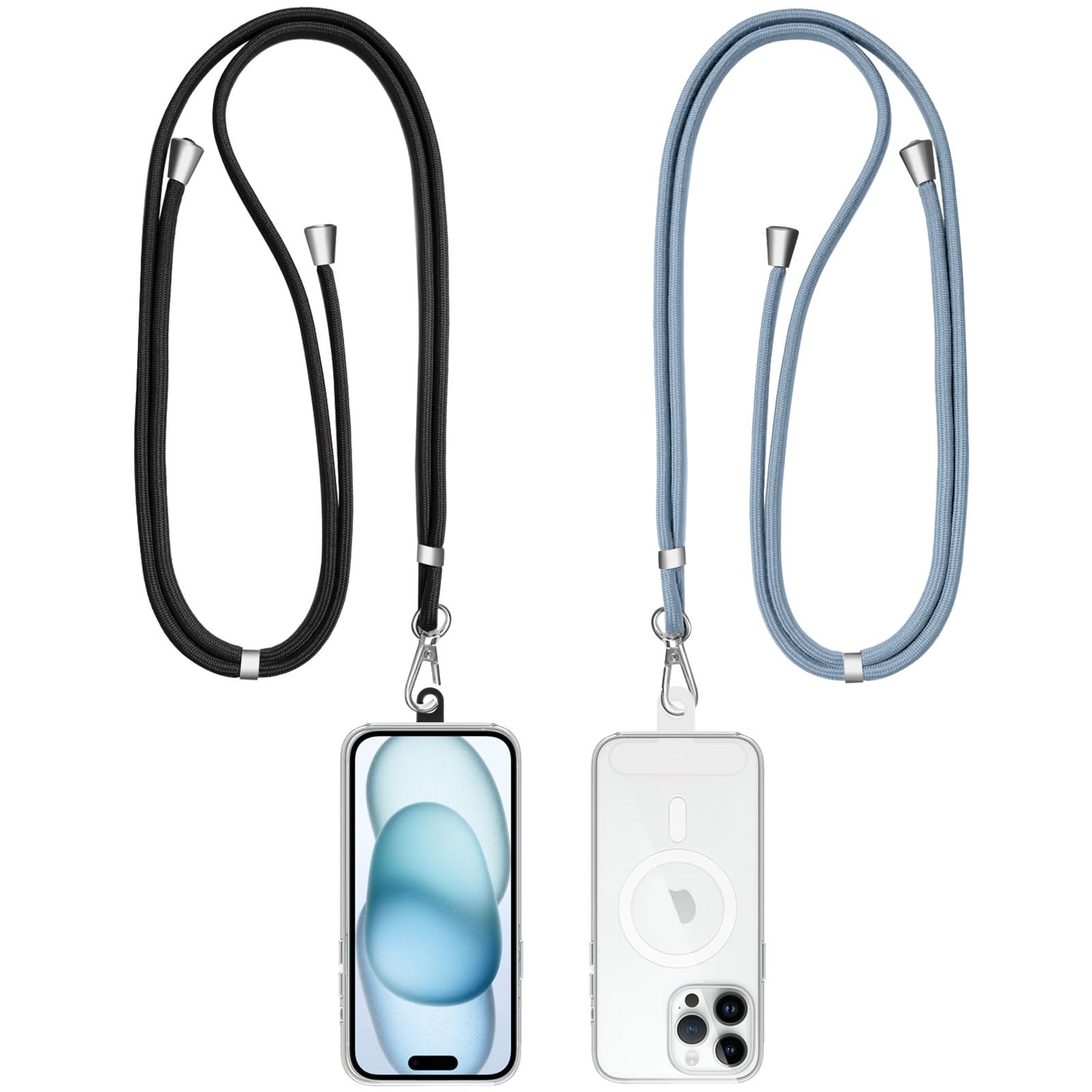 Mobile phone lanyard 2 Pack universal Cell Phone Lanyard with adjustable nylon neck strap mobile phone tether belt compatible with most smartphones Black/Ink Blue, One Size