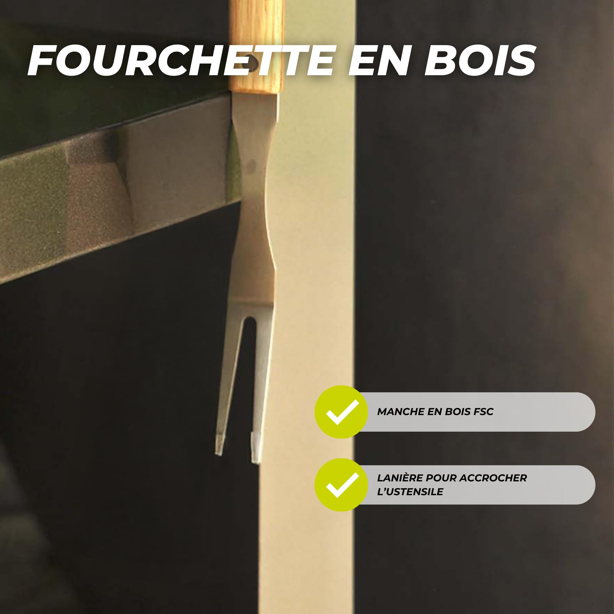 Cook’in Garden - Forchetta Essentiel in Inox con Manico in Legno FSC® 100%, utensile Resistente per Barbecue e plancha, Ideale per Cucina Esterna, Accessorio Durevole per Giardino e terrazza
