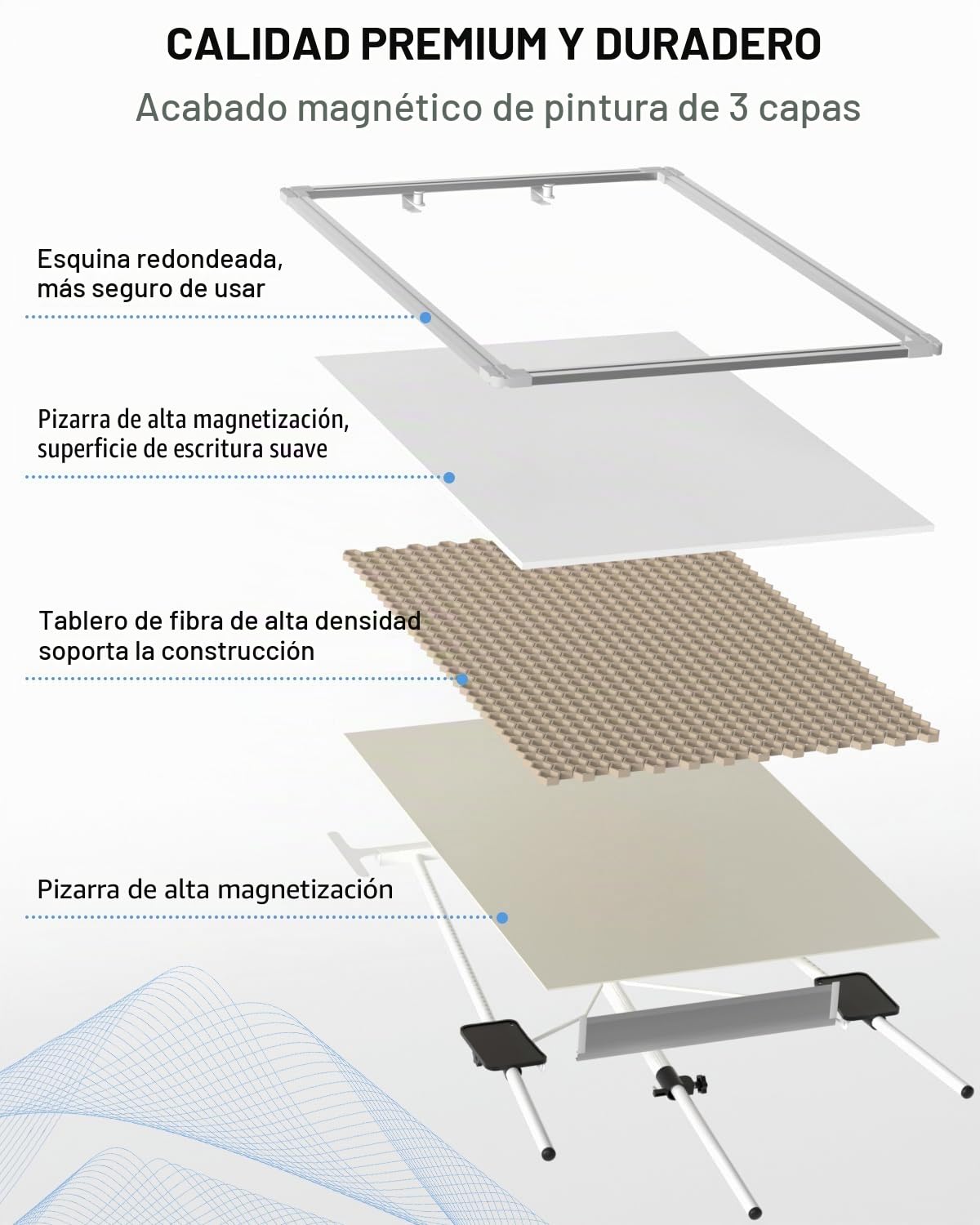 Nicpro Pizarra blanca con soporte, 90 x 60 cm, pizarra blanca magnética de borrado en seco con 4 bolígrafos, borrador, imán, rotafolio, altura ajustable, caballete de escritura portátil para