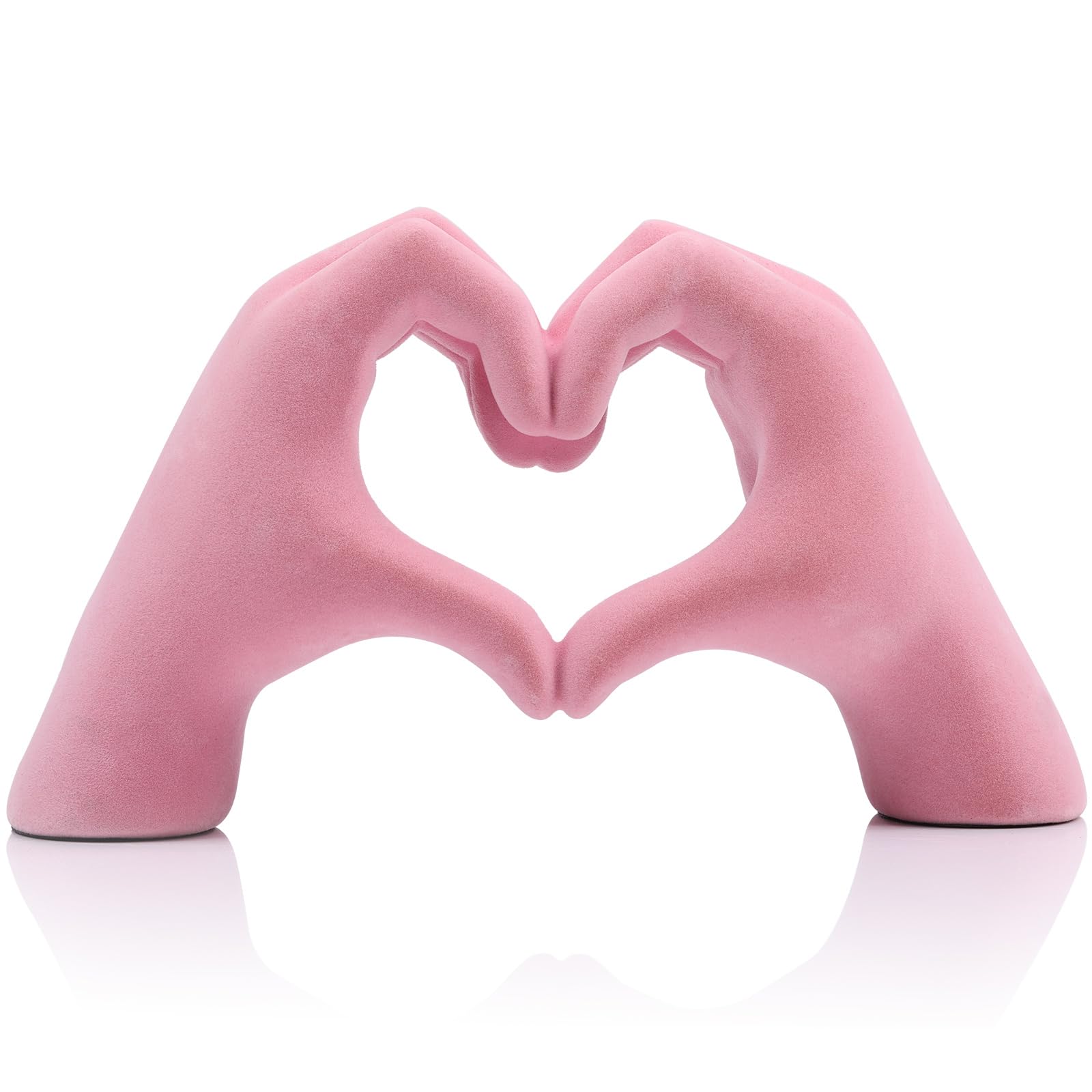 Escultura de Manos en Forma de Corazón de Terciopelo Rosa para Adornos de Decoración del Hogar, Decoración de Amor Contemporánea para Dormitorio de Parejas Estatua de Mano en Forma de Corazón