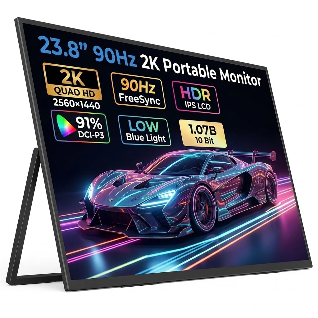 23,8‑Zoll 2.5K 90Hz IPS Tragbarer Monitor,Laptop Bildschirm Erweiterung