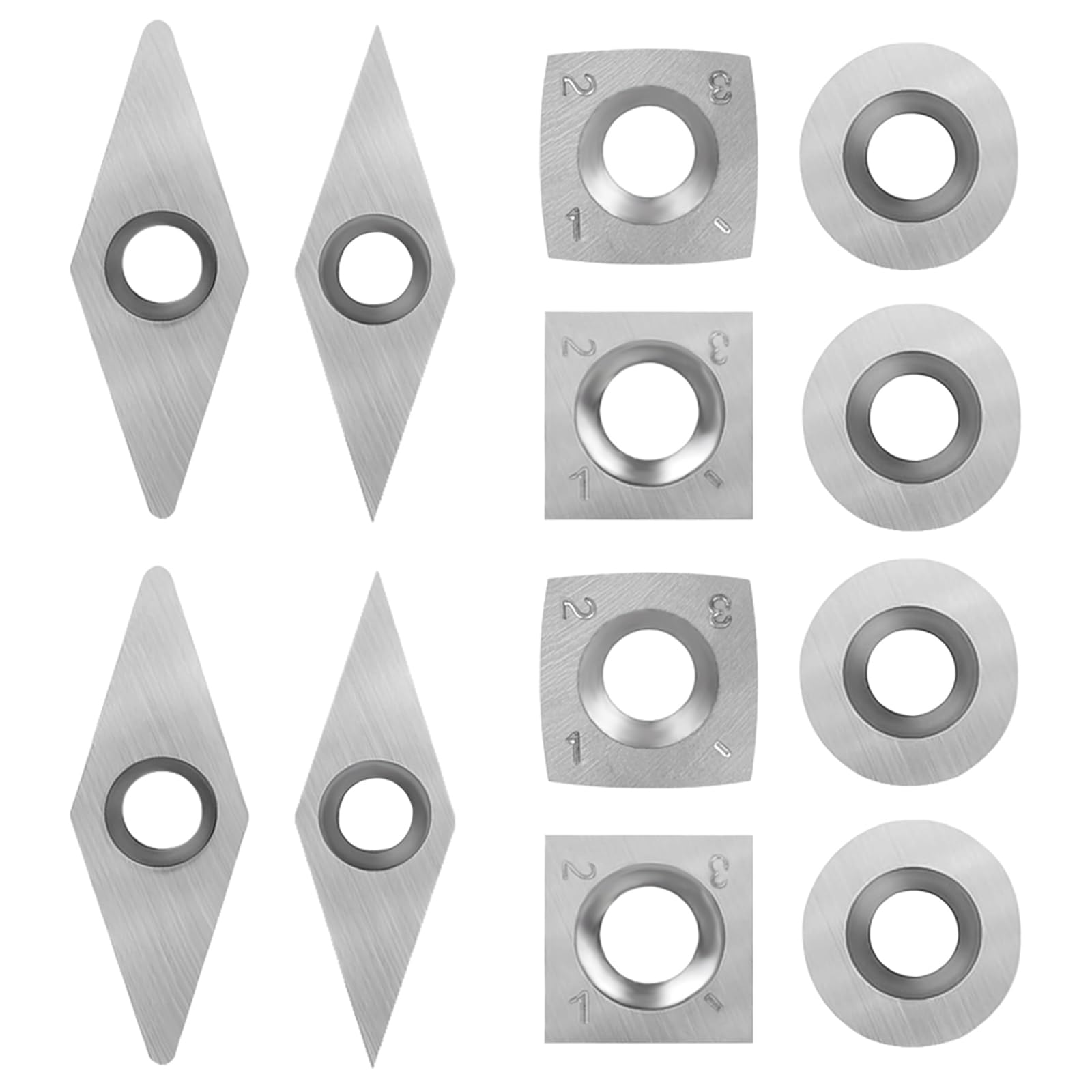 Lot de 12 inserts de fraisage en carbure de tungstène - Embouts de rechange en carbure de tungstène - Embouts de rechange en carbure de tungstène - Carré et rond