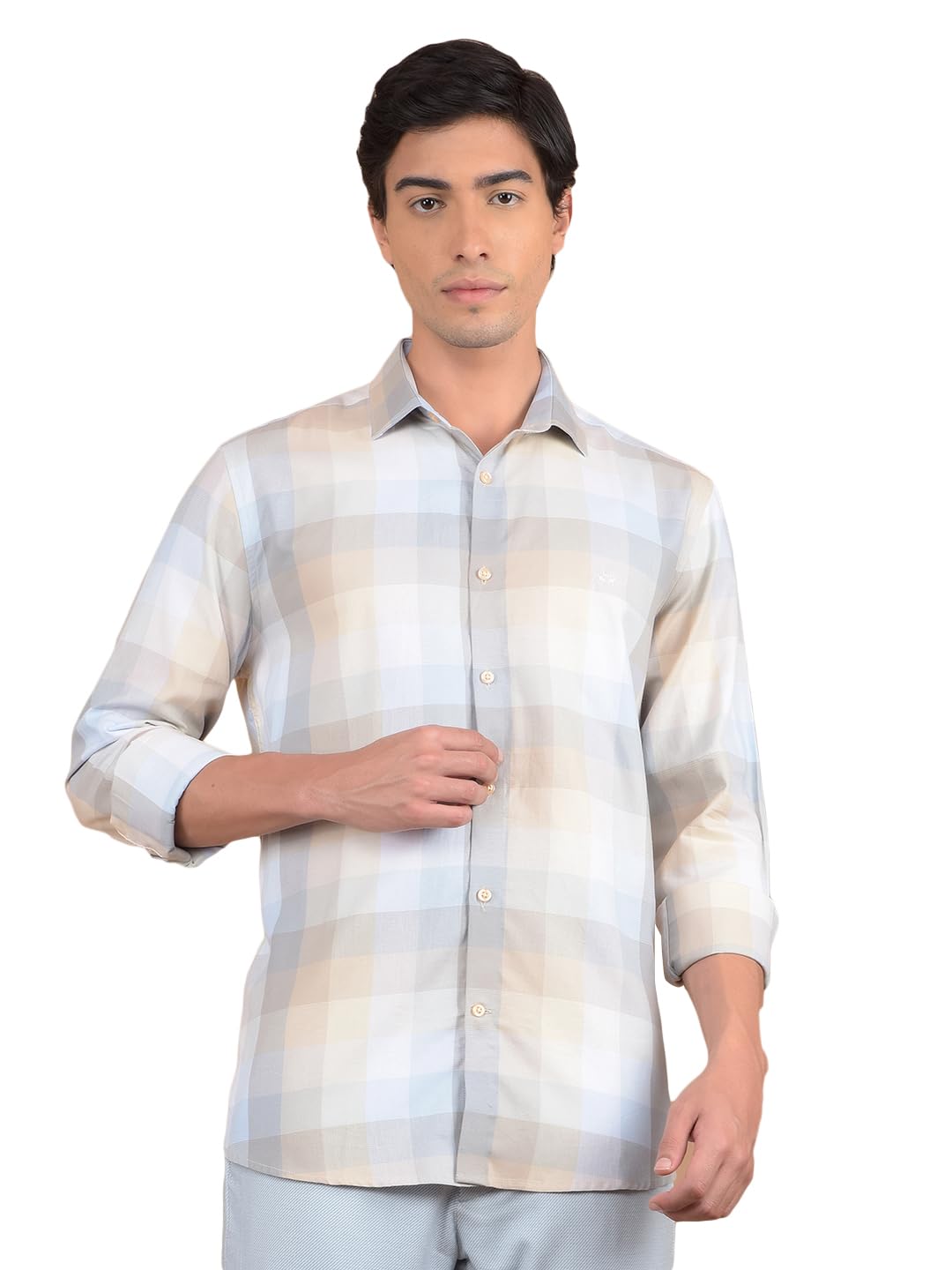 Crimsoune Club Men's Blue Checked 100% Cotton Shirt-picture-39