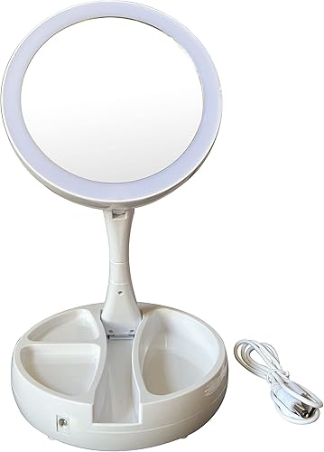 Espejo de maquillaje cosmético regulable de 6 pulgadas de doble cara 10X/1X de aumento con control de botón, espejo plegable fácil de transportar