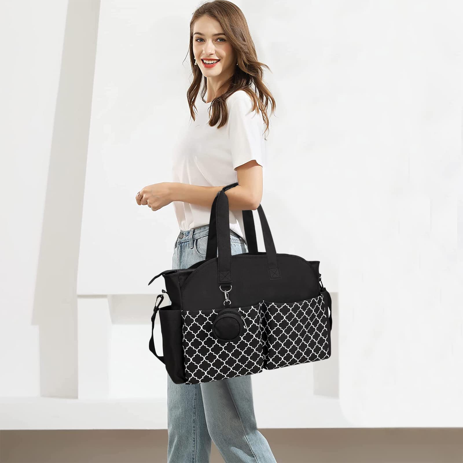 SONARIN Diaper Bag Tote,Large Capacity Waterproof Nappy Changing Bag Satchel Messenger Bag Travel Mommy Bag(Black)