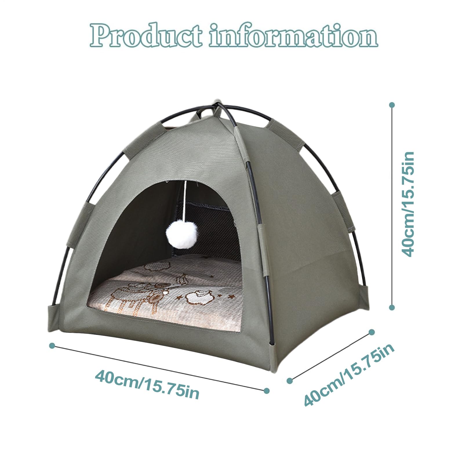 Pet Tent, Cat House, Waterproof Portable Shelter, Breathable Oxford Fabric, Indoor Outdoor Travel Use, Kitten Tent Bed, Foldable Dog Crate, 15.75x15.75x15.75 Inches