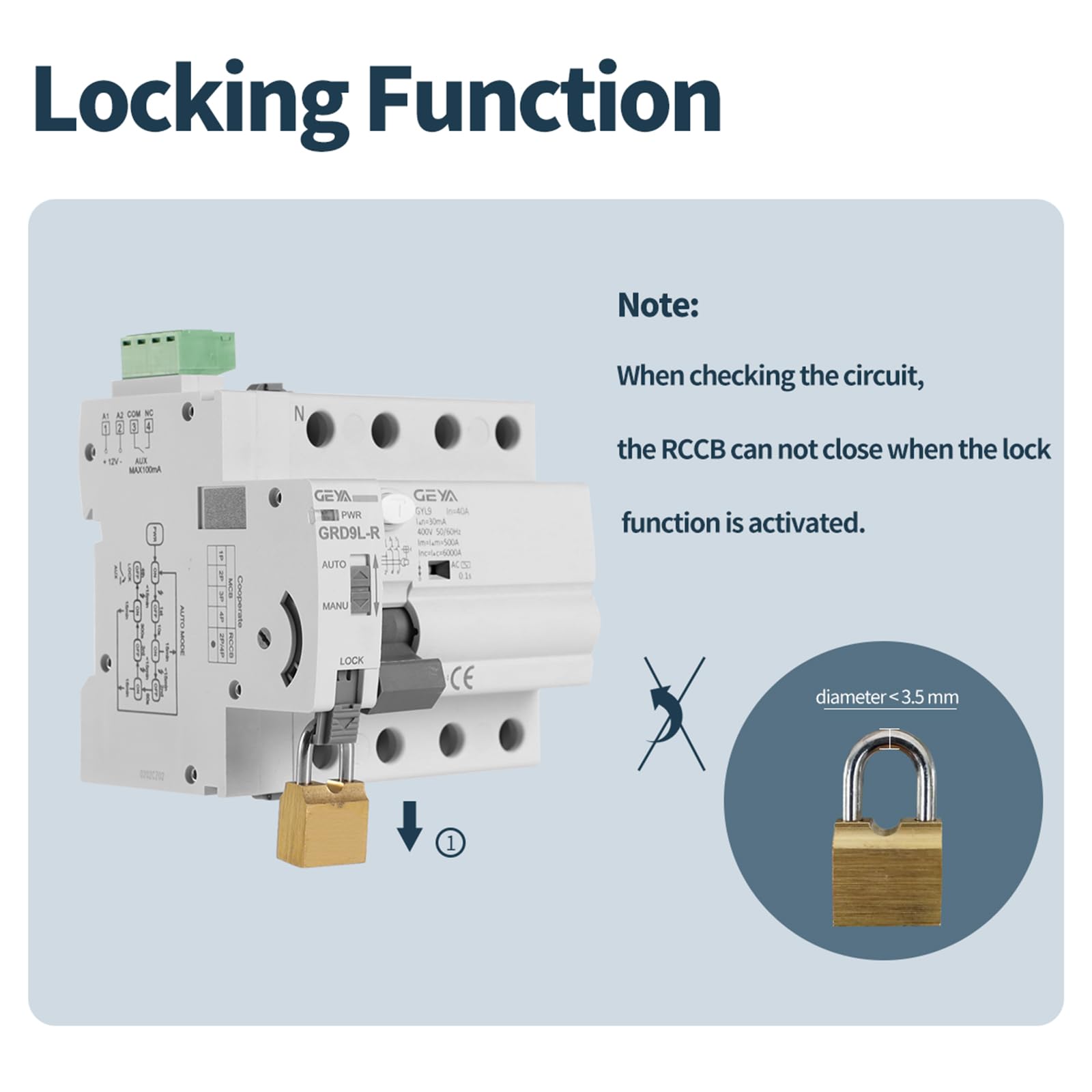 GEYA Auto Reclosing Device Circuit Breaker 6KA ELCB Self-Reclosing RCCB Recloser RCD AC Type (Auto Recloser AC220V+RCCB 4P-63A-30mA) - Image 3