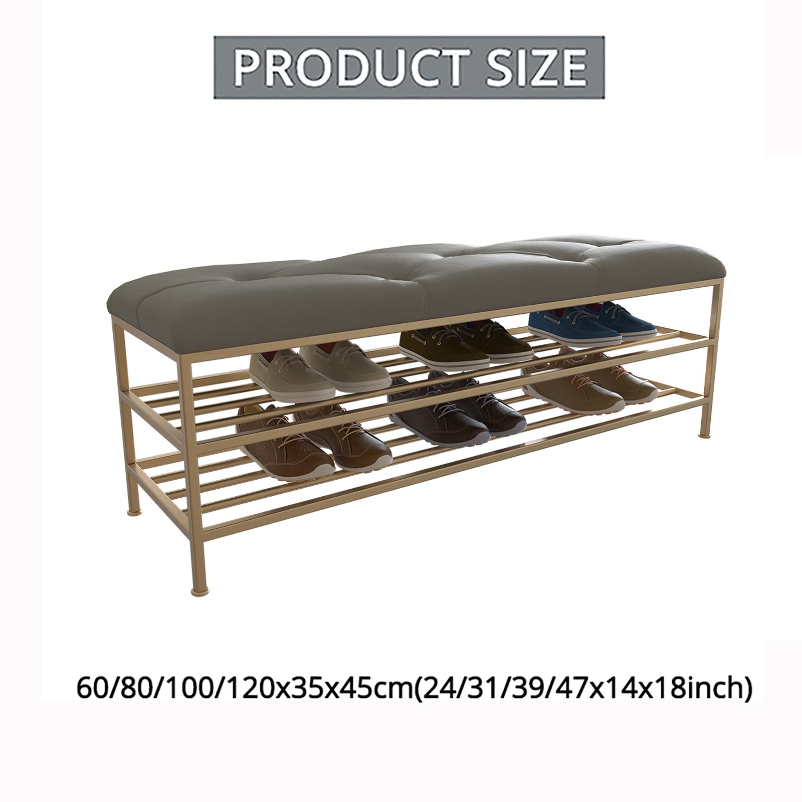Motyka organizer na ławkę ze złotą półką, nowoczesna ławka wejściowa, szara, 120 x 35 x 45 cm (47 x 14 x 18 cali)