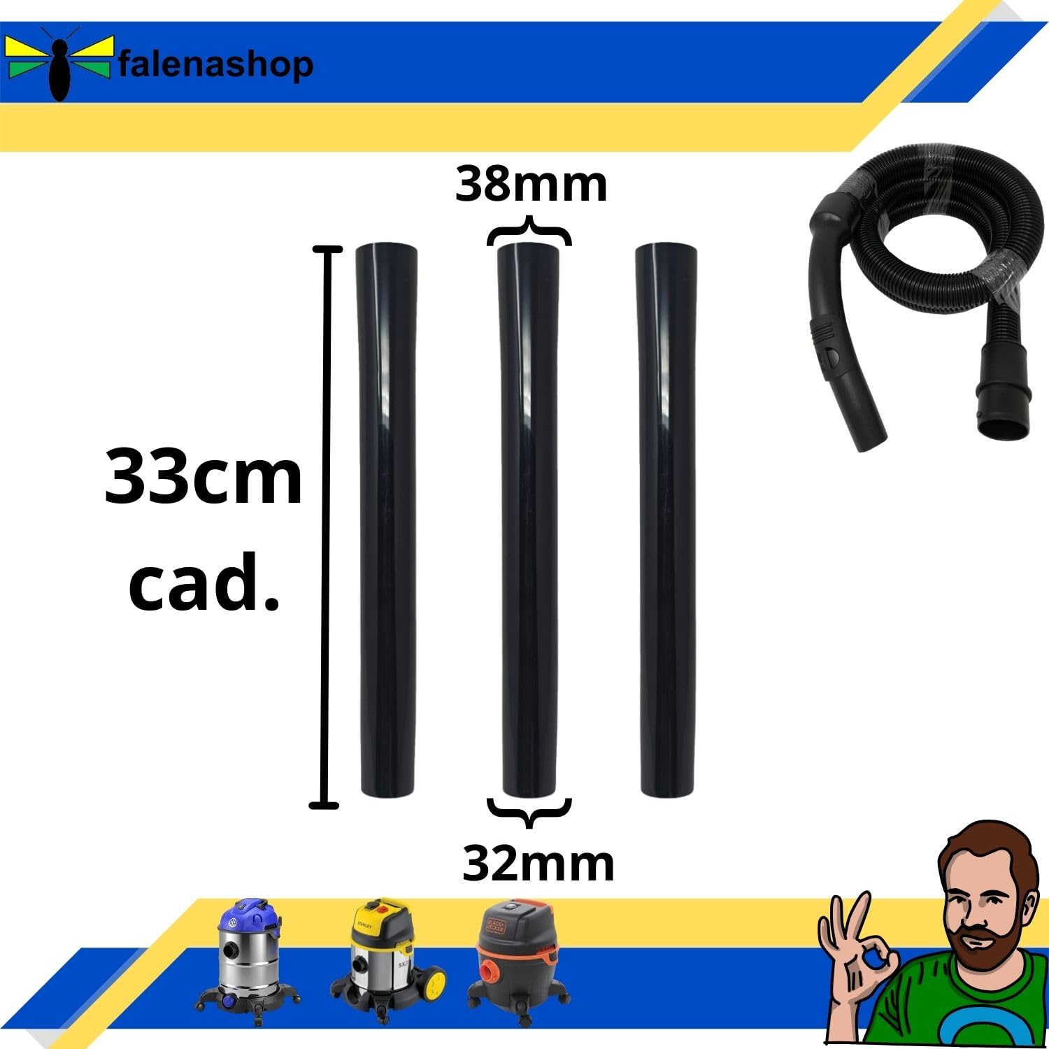 Parpyon® Ricambi e Accessori per aspirapolvere Black Decker - Annovi Reverberi AR, Tubo, aspirapolvere filtro, spazzola (Kit 3pz prolunga)