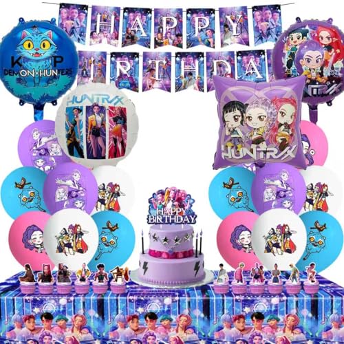 Conjunto de decoração para festas de 47 peças para aniversários de crianças, conjunto completo de ornamentos de aniversário com balões, faixa alegre e tops para bolo bonitos