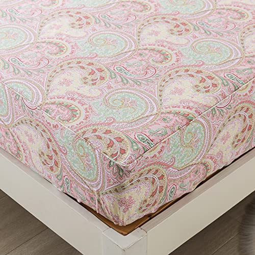 Image of FADFAY Egyptian Cotton Sheets Twin Pink Paisley Bedding Sets Deep Pocket Fitted Sheet Set 800TC Soft Skin-Friendly Natural Bed Sheets (4Pcs, Twin Size)