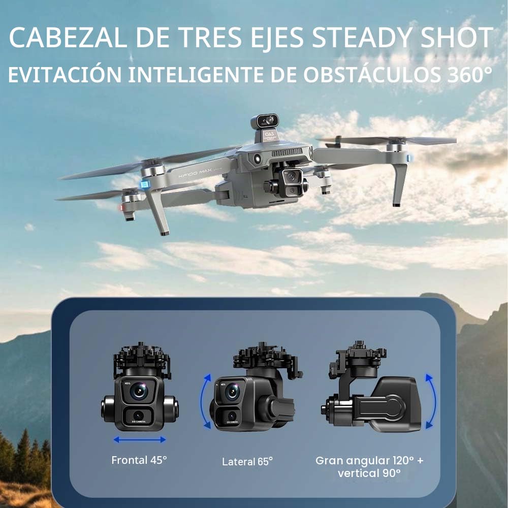 X-Verse KF100MAX Dron con cámaras 4K HD EIS, control remoto por pantalla, RC 6km, cardán de 3 ejes, evitación de obstáculos 360°, cuadricóptero plegable profesional para adultos - 2 baterías