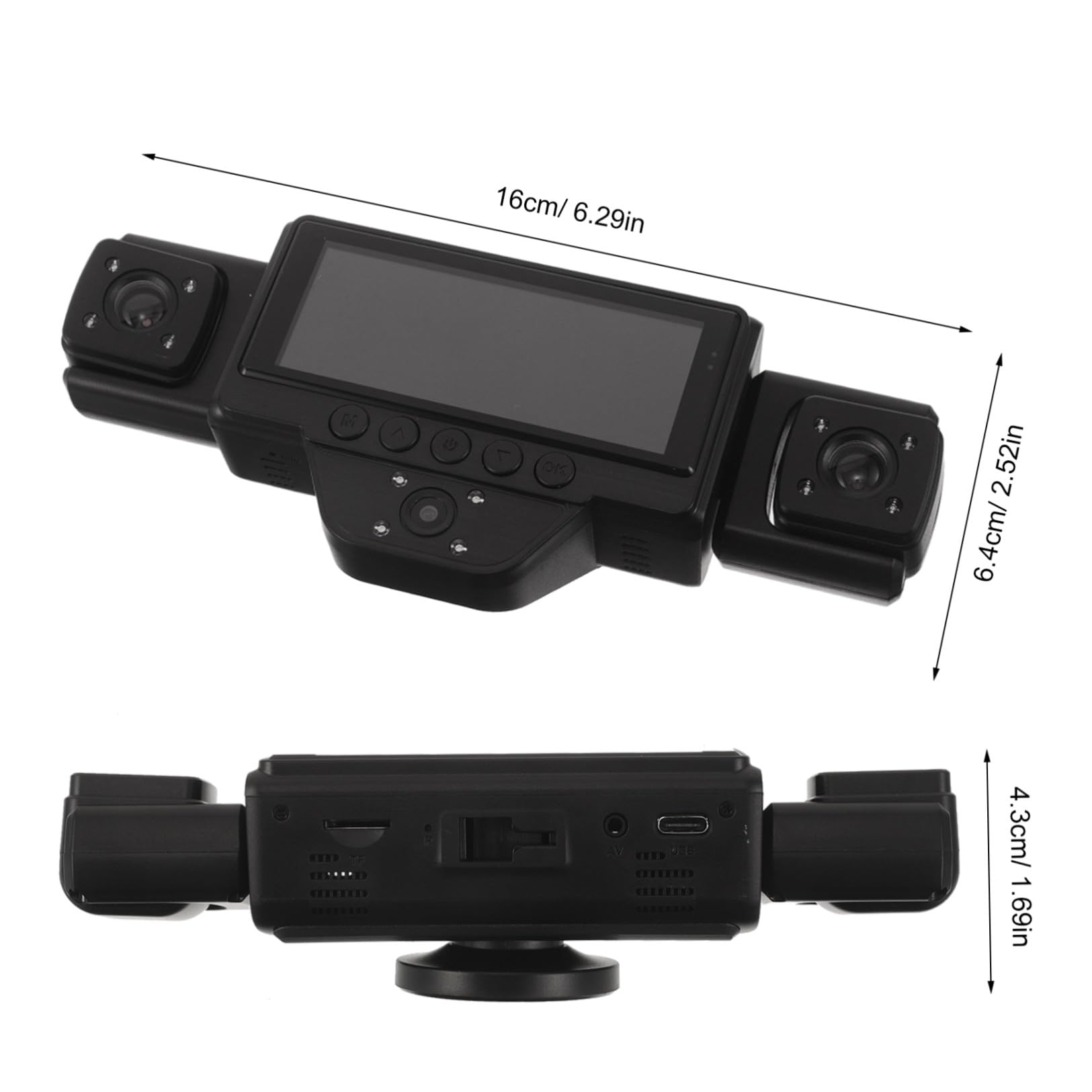 Dash Cam a Cinque Vie per Auto, Wifi, Visione Notturna Ir | Obiettivo Grandangolare, Registrazione in Loop, Nero Abs per Road Trip