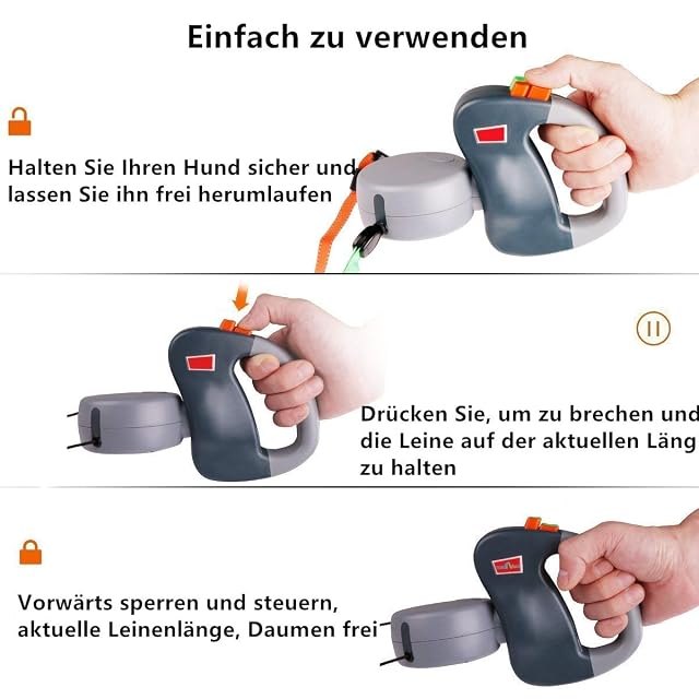 Faneli automática abatible Perro Cuerda, Doble Perro Cuerda para 2 Perros