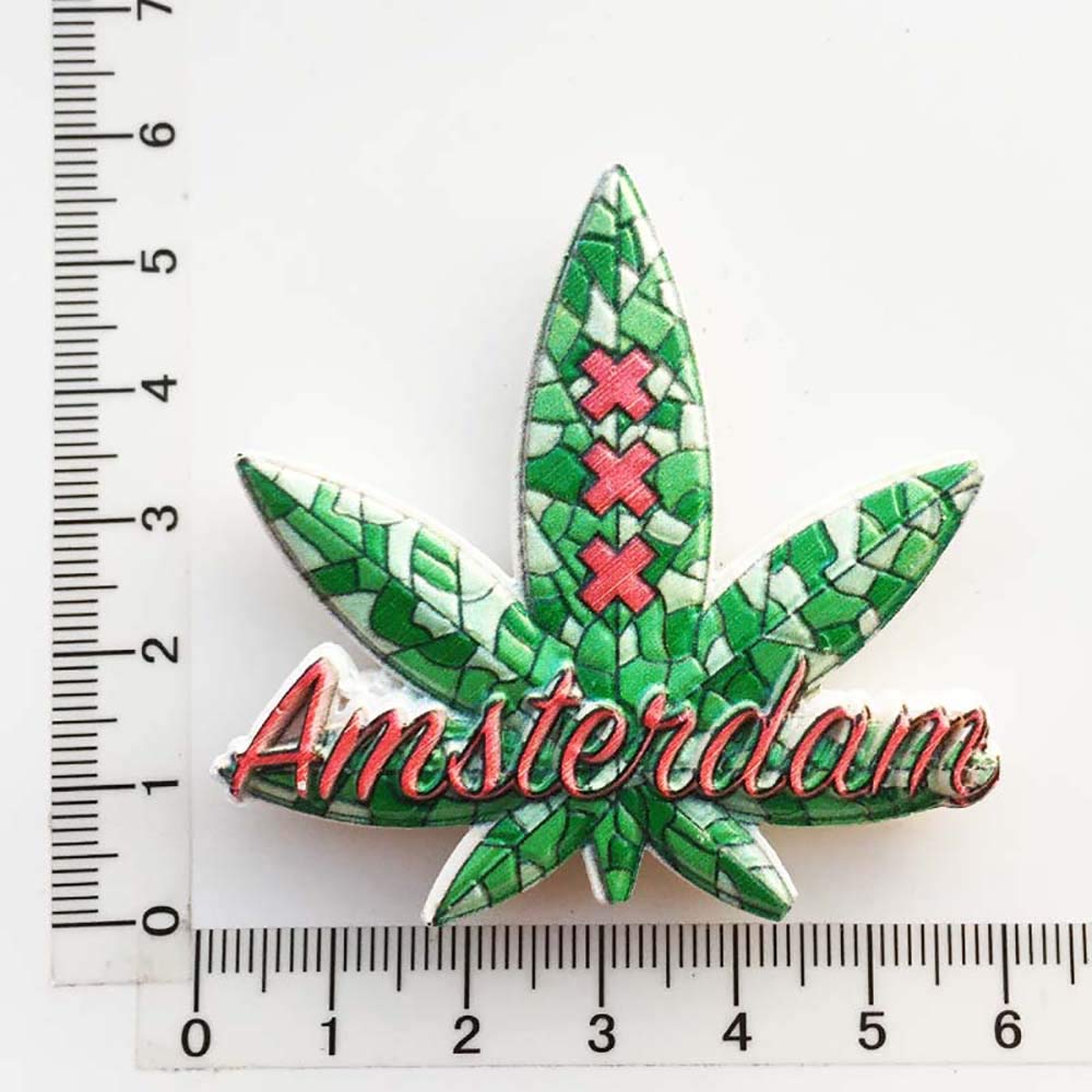 Magnete Frigorifero Olandese 3D - Amsterdam Holland Con Foglia D'Acero In Resina, Fatto A Mano, Souvenir Da Viaggio, Decorazione Casa