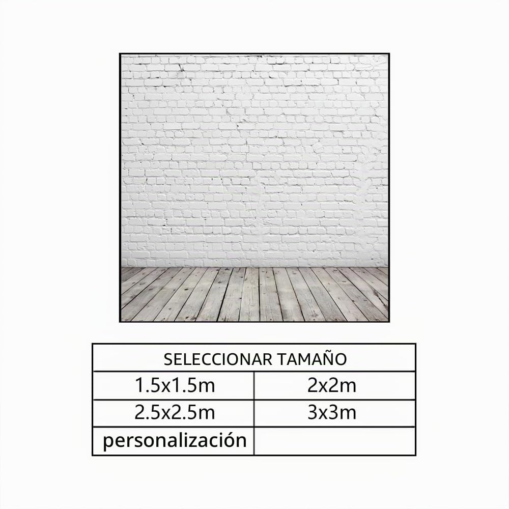 YongFoto 3x3m Vinilo Fondo de Fotografia Pared de Ladrillo Blanco Pintado y Interior de la Habitación de Madera Gris Telón de Fondo Adultos Niños Personal Portrait Studio Props