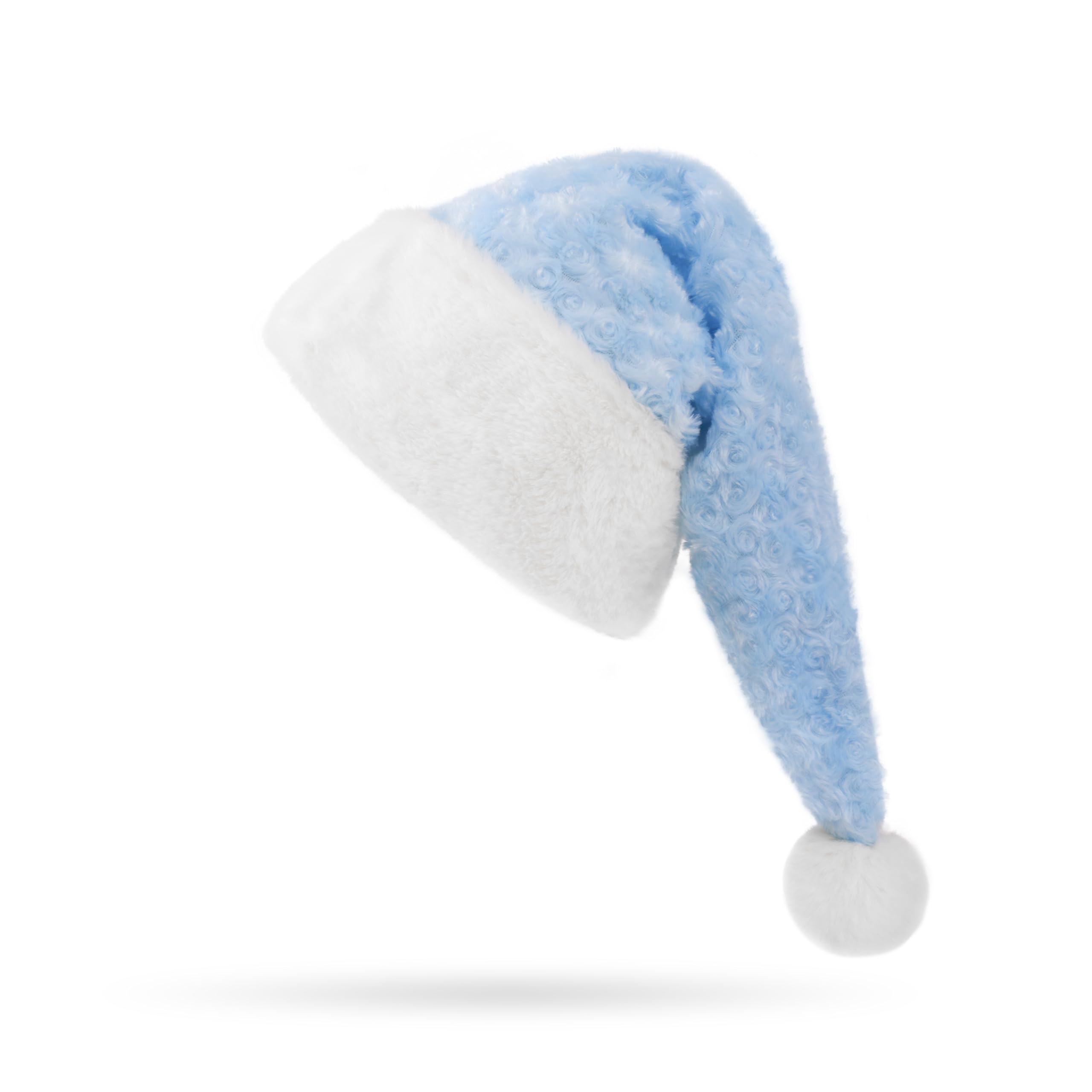 DYPUEYAK Christmas Hat for Adults Extra-Long Fuzzy Santa Hat with Rose-Like Texture Luxurious Festive Headwear (Light Blue)