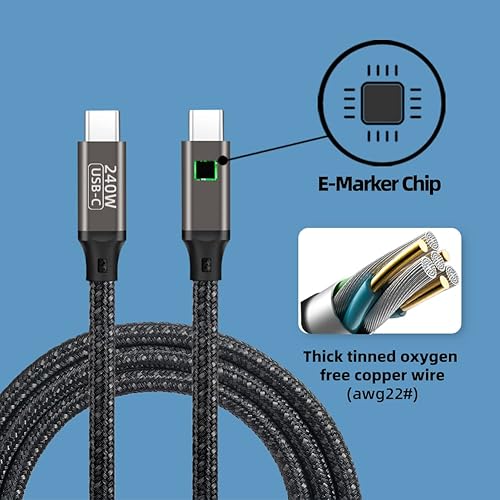 Miniatura 3 de Cable USB C a USB C de 240 W de 10 pies, cable de carga tipo C, cable de carga rápida USB C de nailon trenzado compatible con Mac Book Pro 2021, i