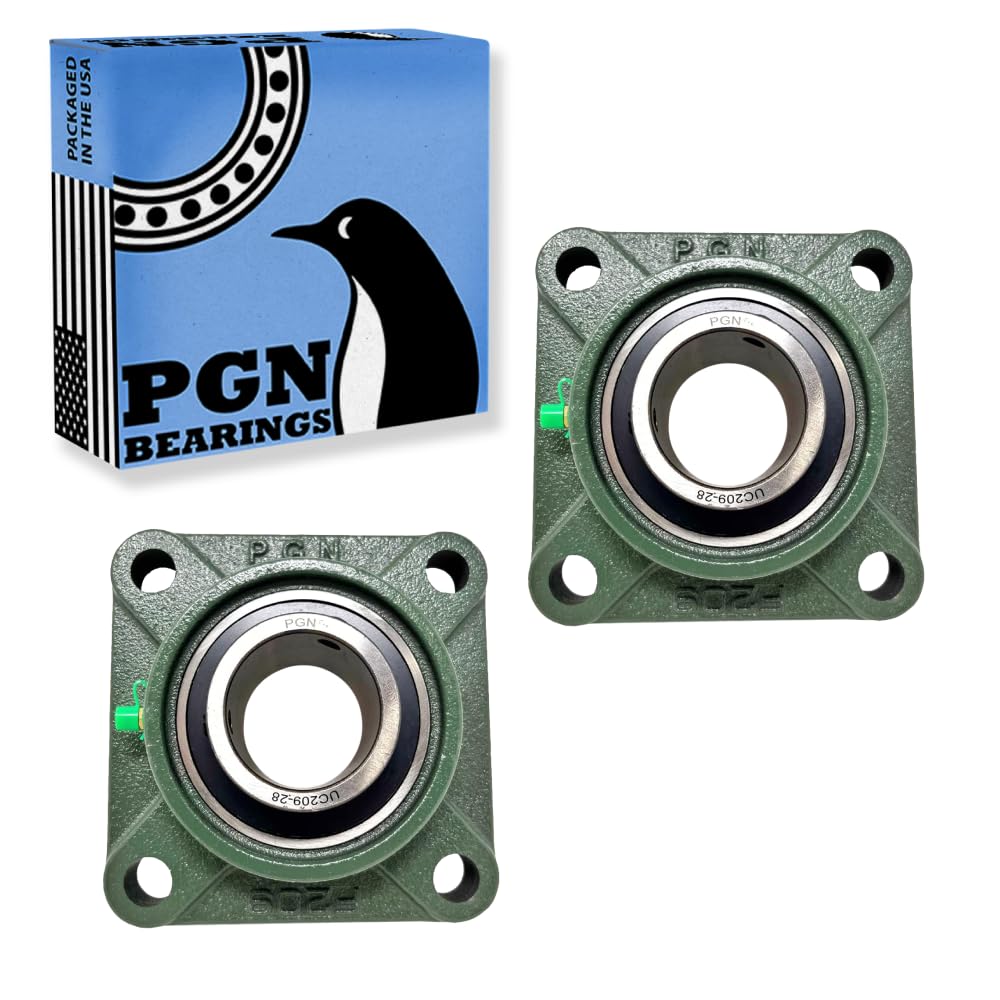 PGN UCF209-28 Pillow Block Bearing - Pack of 2 Square Flange Mounted Pillow Block Bearings - Chrome Steel Bearings with 1 3/4 Bore - Self Alignment
