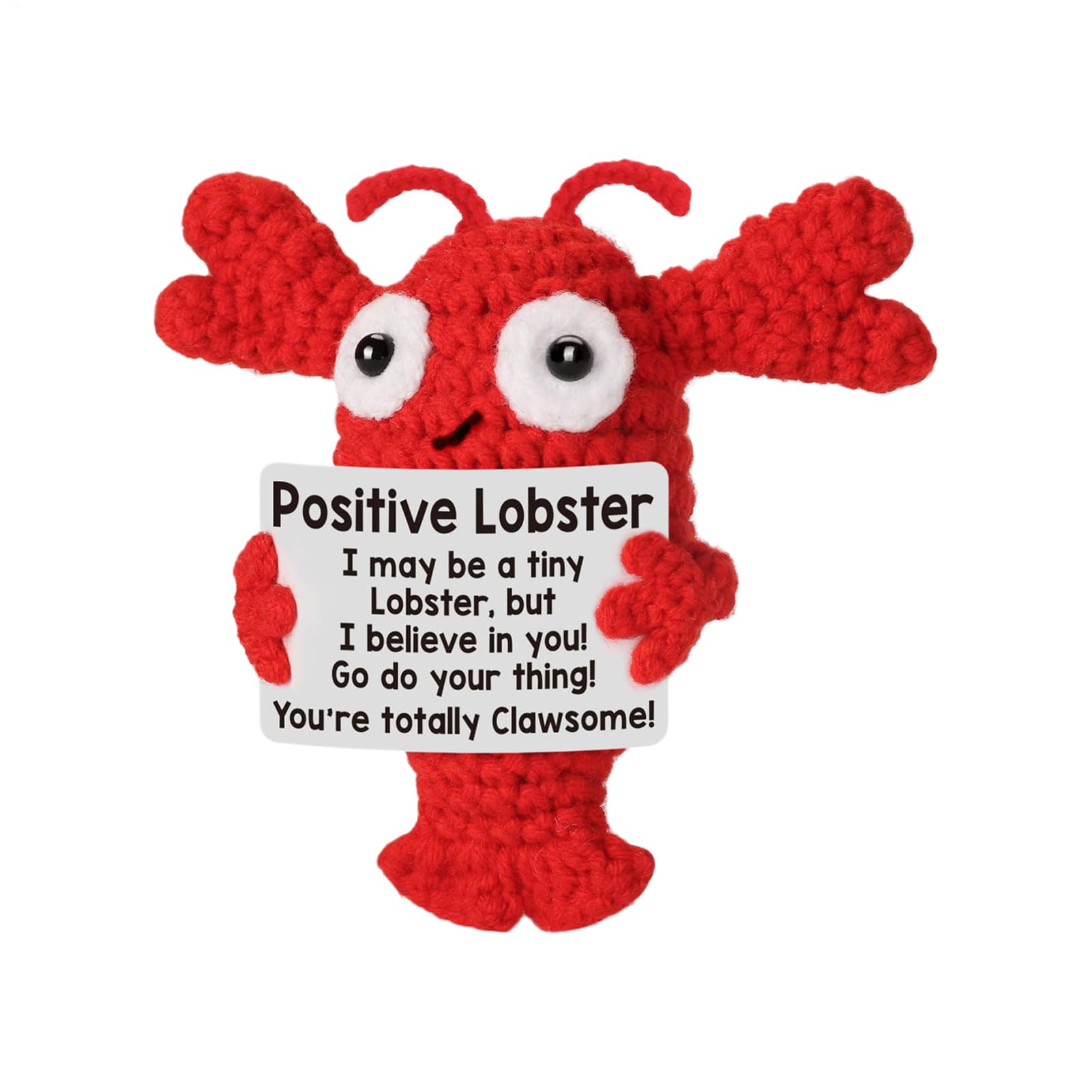 Positive Crochet Lobster – Handmade Knitted Inspirational Plush Toy, For Friends, Coworkers, Teachers & Loved (8.5×4cm)