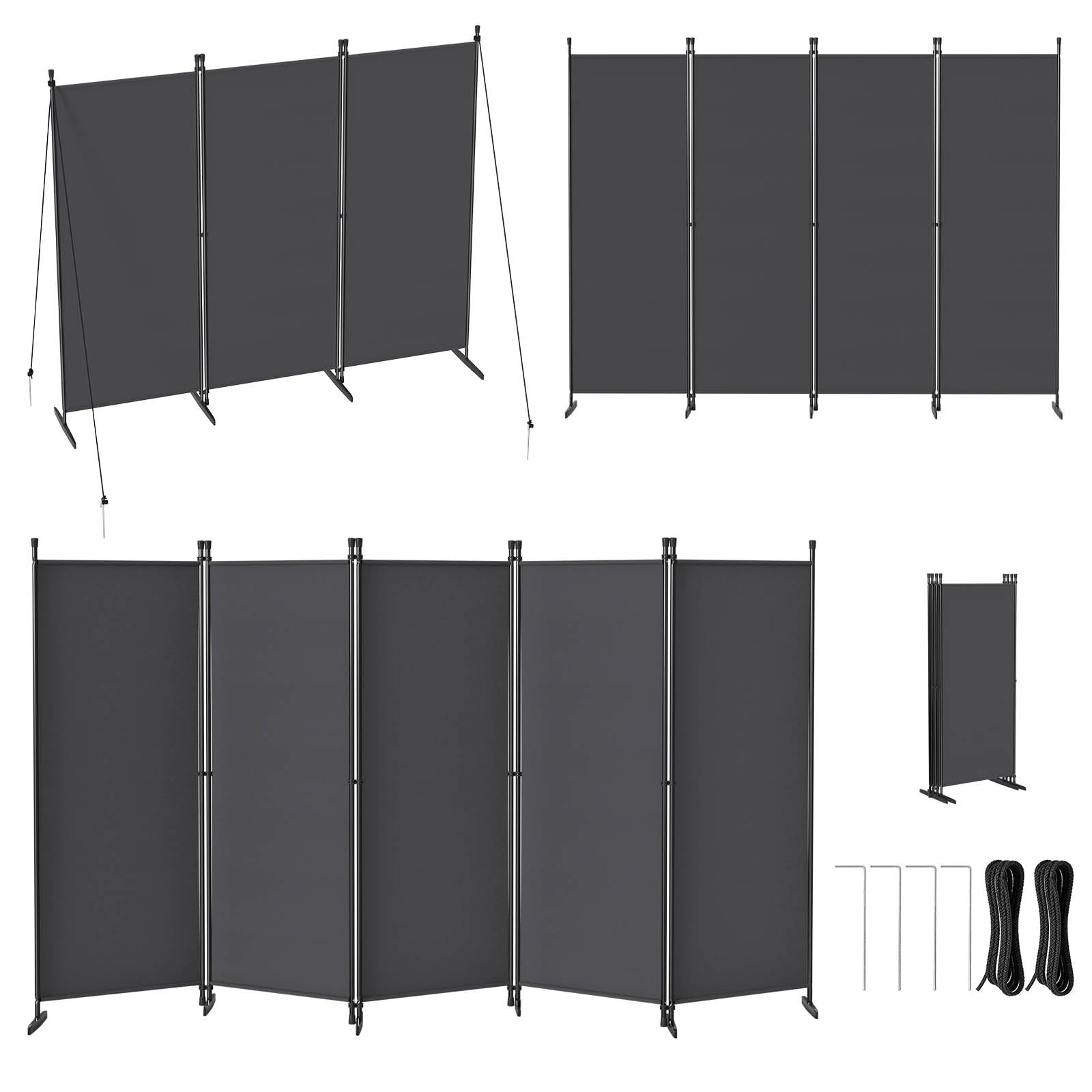 LZQ Paravent Raumteiler Klappbar Freistehend Sichtschutz Trennwand Faltbar Spanische Wand Stellwand Raumtrenner für Schlafzimmer Wohnzimmer Büro Balkon Innenbereich – 3 Teilig 240x180 cm Dunkelgrau