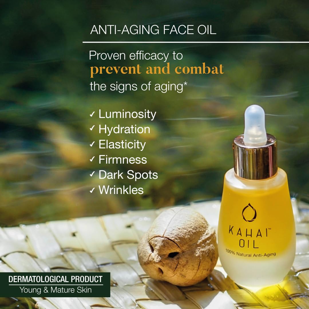 Kahai Olejek – 15 ml – 100% naturalny olejek do twarzy zapobiegający starzeniu się skóry – bogaty w naturalną witaminę E, retinol i kwas linolowy – nawilżający – nadaje skórze promienny blask, bez