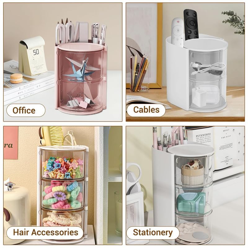 Aufbewahrungsregal für Haar-Accessoires – dreilagiges, transparentes Schmuck-Aufbewahrungsregal, um 180 Grad drehbarer Make-up-Display-Ständer, Haarspangen-Aufbewahrungsregal für
