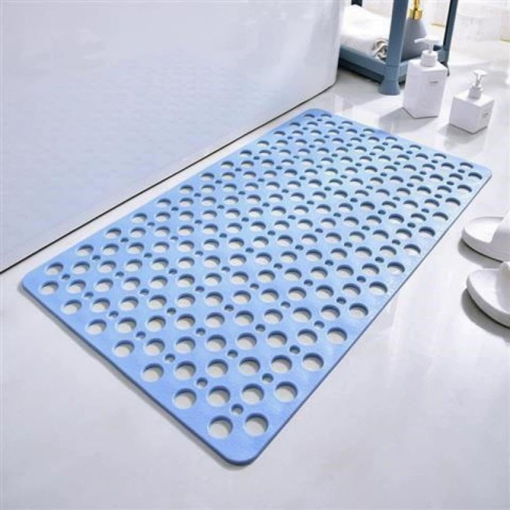 DECAKE Shower Mat Non Slip, Long Bathtub Mat, Matt Slip Anti Mould, With Suction Cup and Drainage Holes, Soft Comfortable,blue,27.6x15in