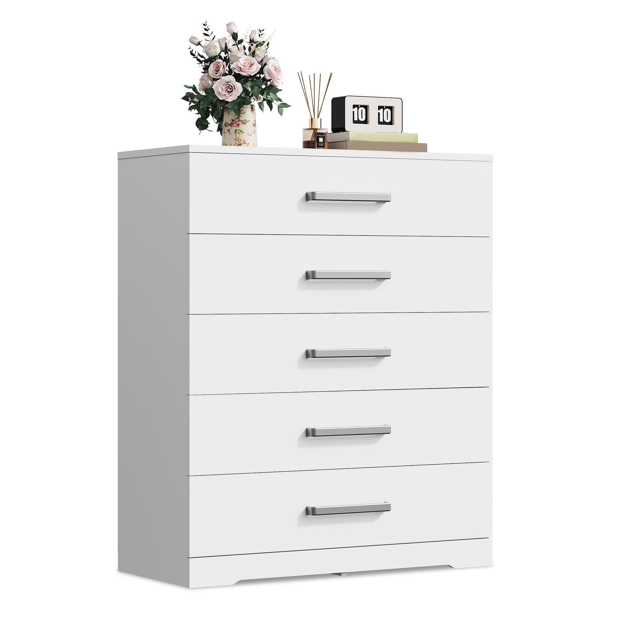 WLIVE Sideboard & Kommode mit 5 Schubladen, Metallgriffen & Metallschienen, Moderner Aufbewahrungsschrank für Schlafzimmer, Kinderzimmer, Schrankraum, Weiß