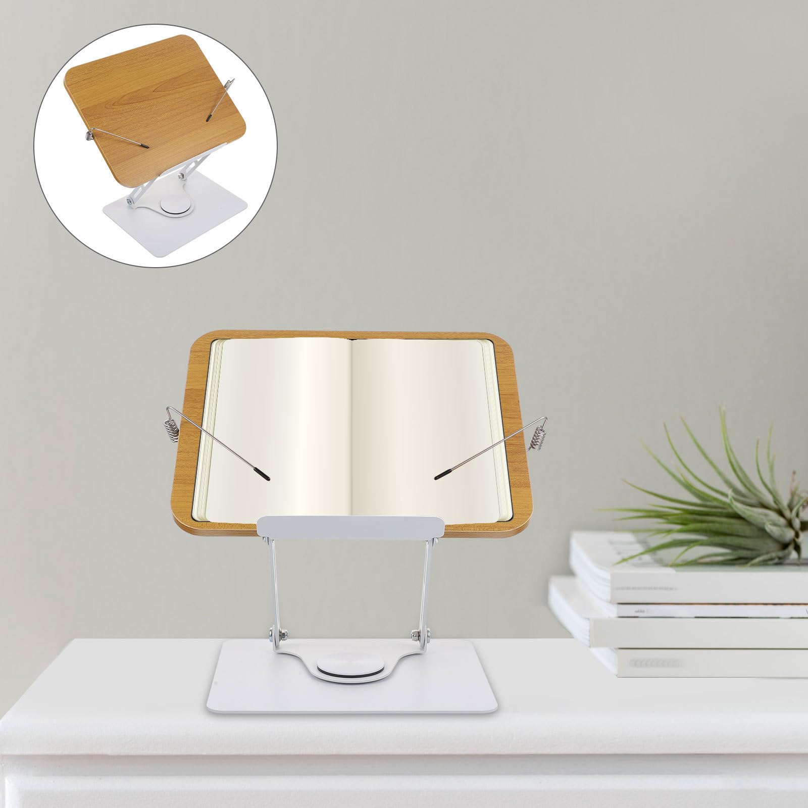 POPETPOP Leggio Porta Libri Portatile in Lega di Alluminio Base Girevole e Altezza Regolabile, Supporto Hands-free per Biblioteca e Ufficio Domestico