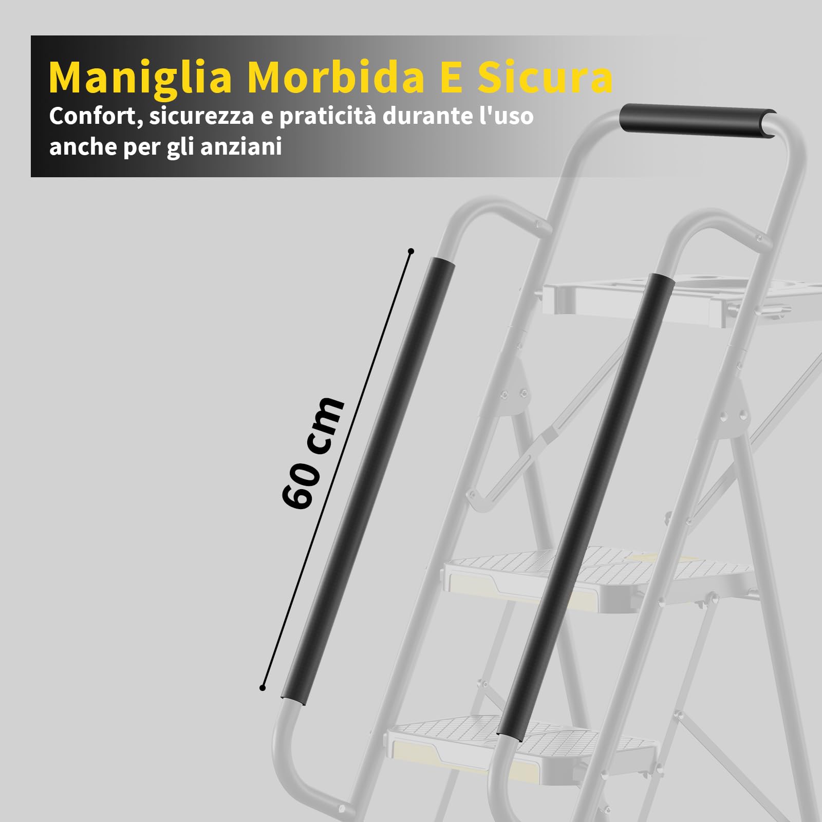 KINGRACK Scaletta 5 Gradini, Scala Pieghevole con Vaschetta Portaoggetti e Corrimano di Sicurezza, Scala Domestica in acciaio con Pedale Largo Antiscivolo, per casa, cucina, dispensa, armadi, ufficio