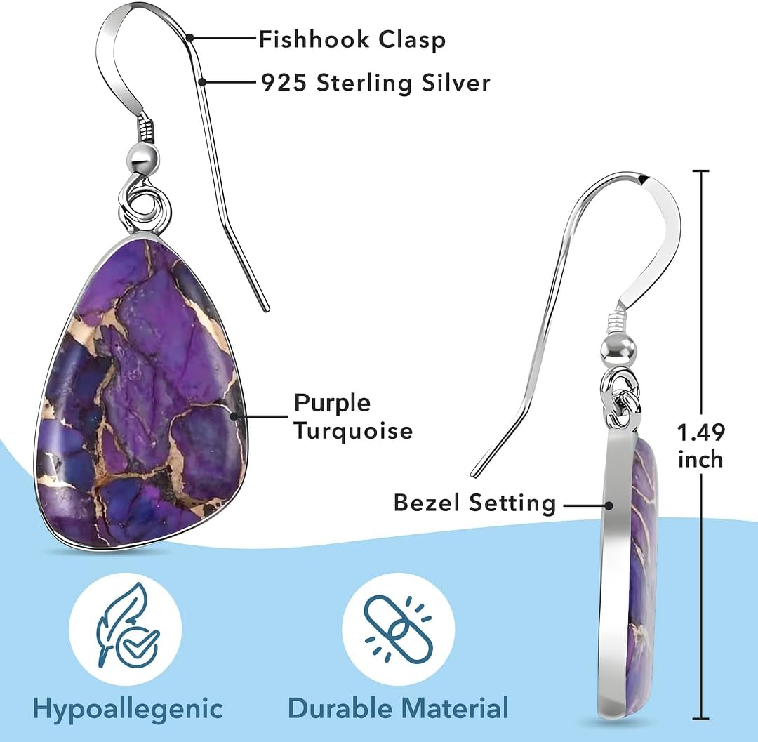 Western Turquoise Earrings for Women in 925 Sterling Silver Drop Dangle Earrings Fashion Boho Cowgirl Accessories Vintage Turquoise Jewelry for Women Valentines Day Gifts - Image 3