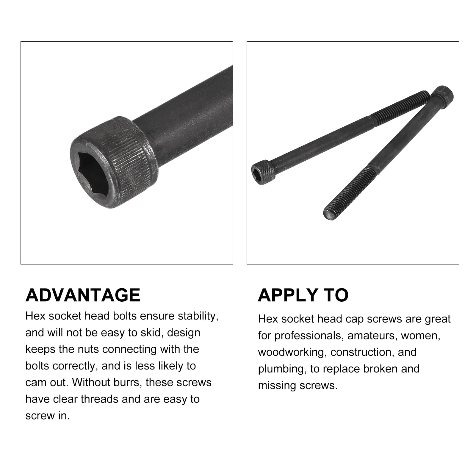 METALLIXITY Hex Socket Bolts (3/8-16x5") 5pcs, 12.9 Grade Alloy Steel Hex Socket Drive Screw - Image 4