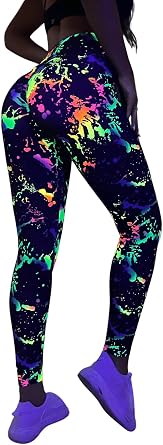 GORGLITTER Womens Neon 80s Leggings Rave Y2K Festival Skinny Rock Pants