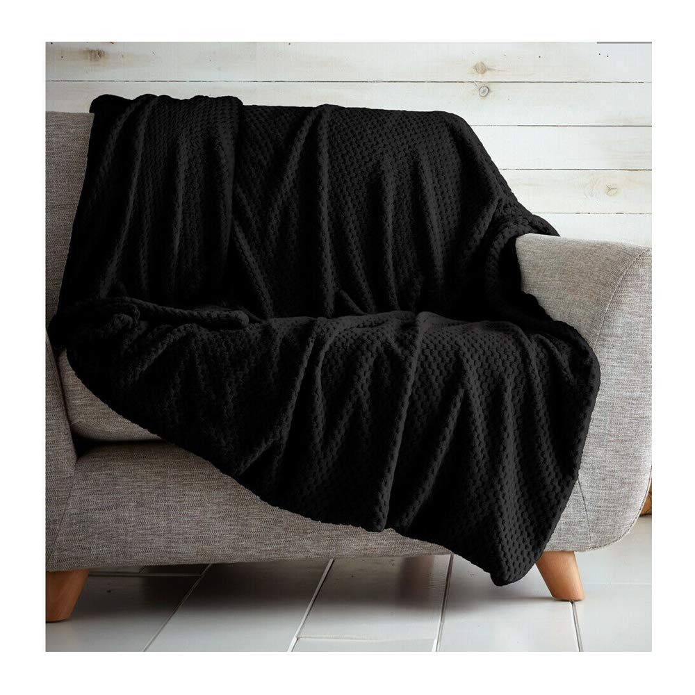 Polyester Throws/Blankets 150 X 200 Popcorn Design Soft Warm (Black, Double) โ image 1
