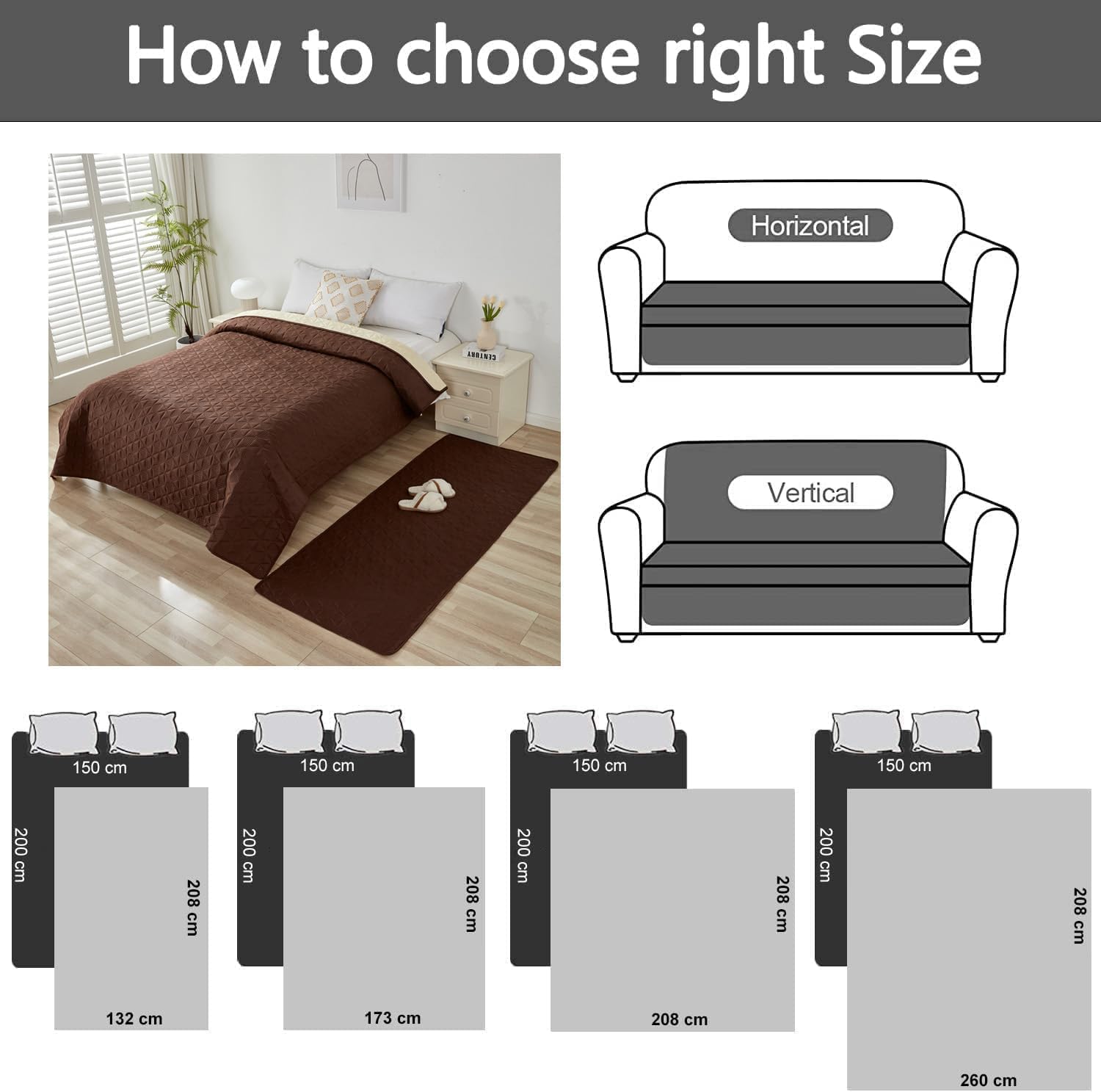 Taiyang Copridivano per Cani impermeabile, Coperta impermeabile per cani, protezione per mobili per bambini, bambini, cane, gatto, Con fondo in gomma antiscivolo (Caffè, 208-260 cm)