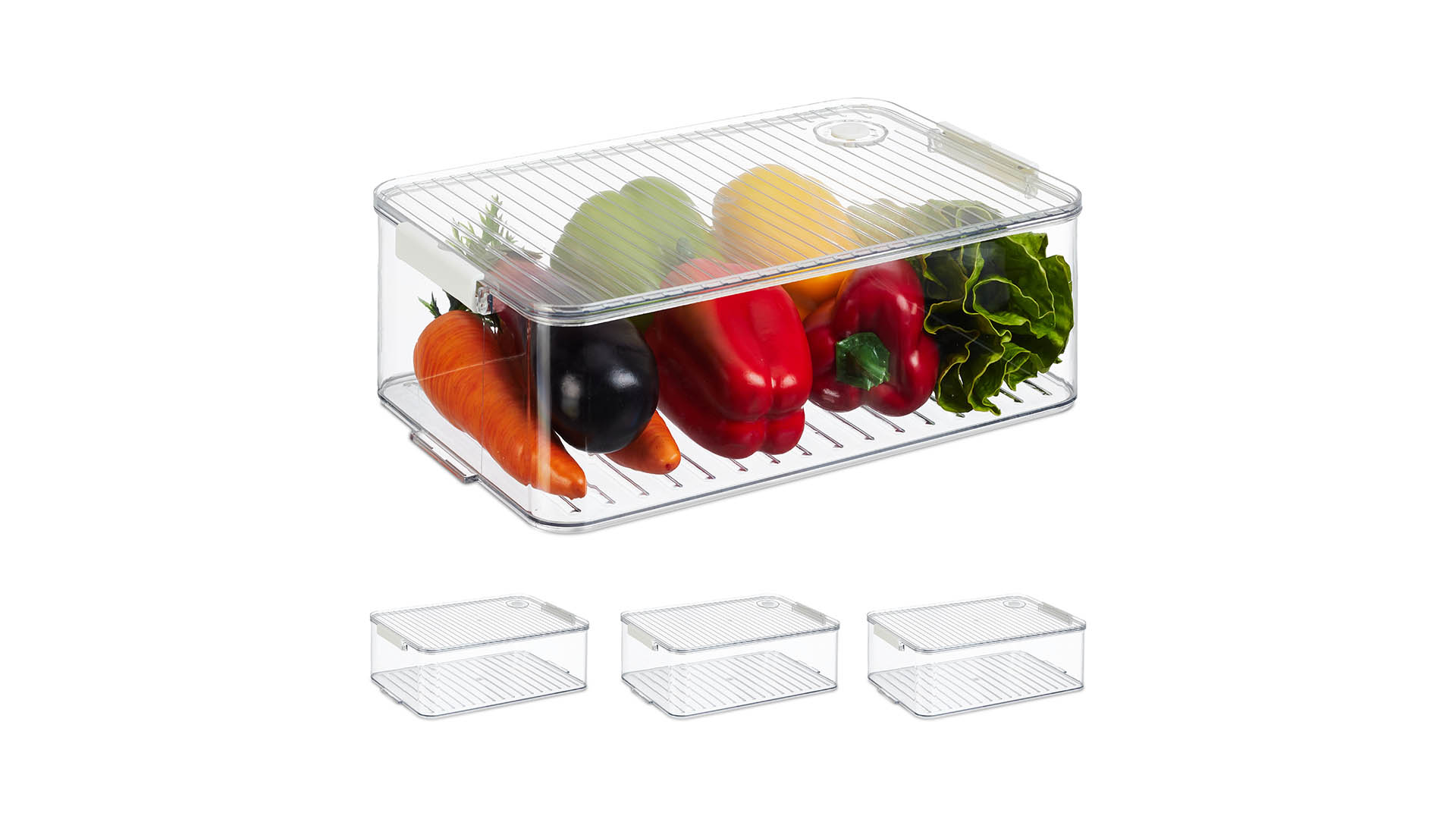 Relaxdays Contenori per Frigo con Coperchio, Set da 3