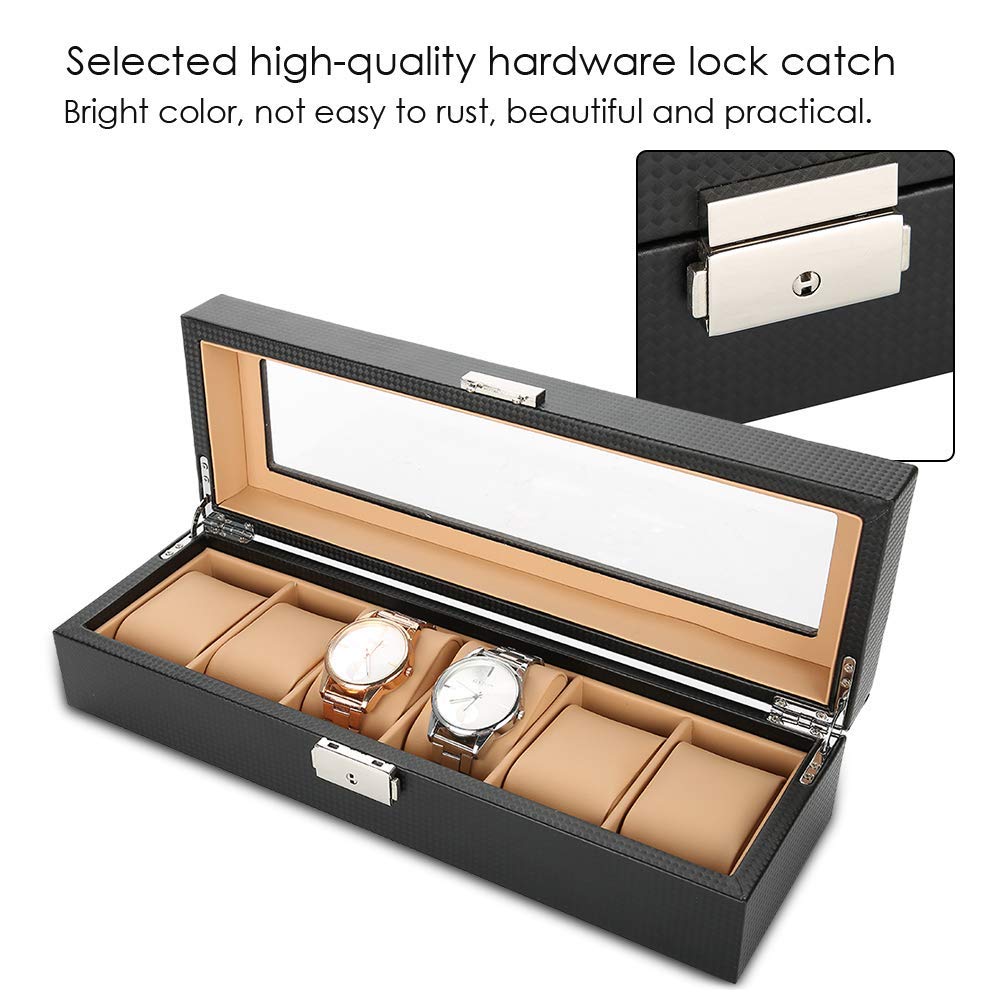 YUYTE Caja para Relojes, Caja para Relojes de Madera Maciza para Hombres/Mujeres, Soporte para presentación de Relojes y Joyas con 6 Compartimentos para Organizador y exhibición
