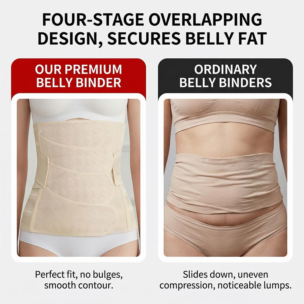 Faja Postparto - Banda para el vientre posparto para mujer, faja de sujeción abdominal, juego de 4 piezas para parto vaginal, moldeador de cintura por cesárea, beige, M — view 3
