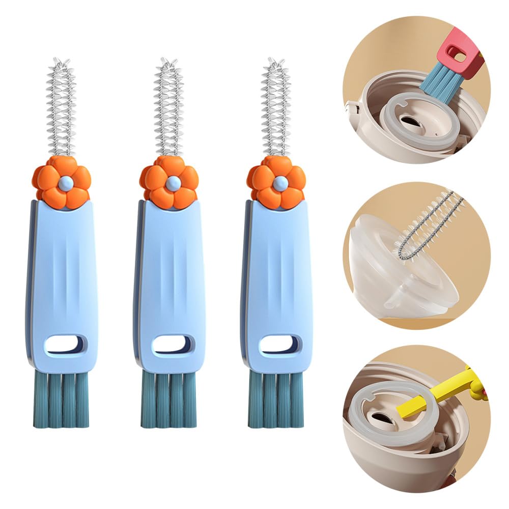 Cup Lid Cleaning Brushes, 3Pcs 3-in-1 Bottle Lid Cleaner Brushes 180° Rotatable Kitchen Cleaning Brush for Bottle Gap Tight Spaces Cup