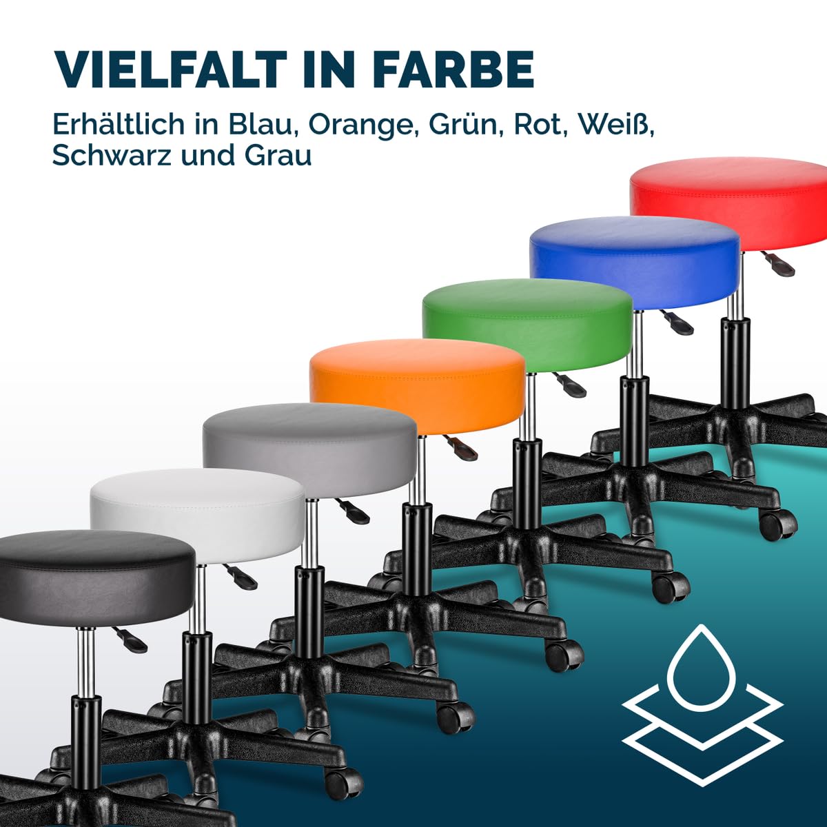 Casaria® Rollhocker Höhenverstellbar Schwarz 10cm Polsterung 46-60cm Sitzhöhe 360° Drehbar Ø35cm Rund Rollen Bürohocker Drehhocker Arbeitshocker Hocker
